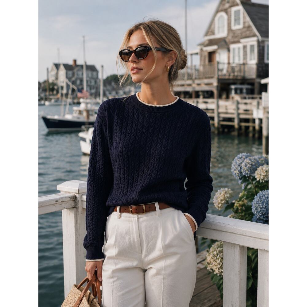 Vintage Saks Fifth Avenue Silk Navy Blue Knit Sweater Coastal Old Money Luxury S